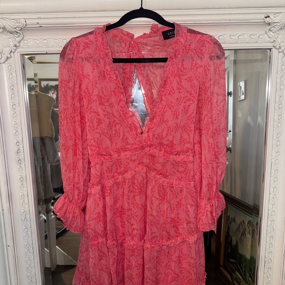 Vici Pink Ruffled Tiered Long Sleeve Dress